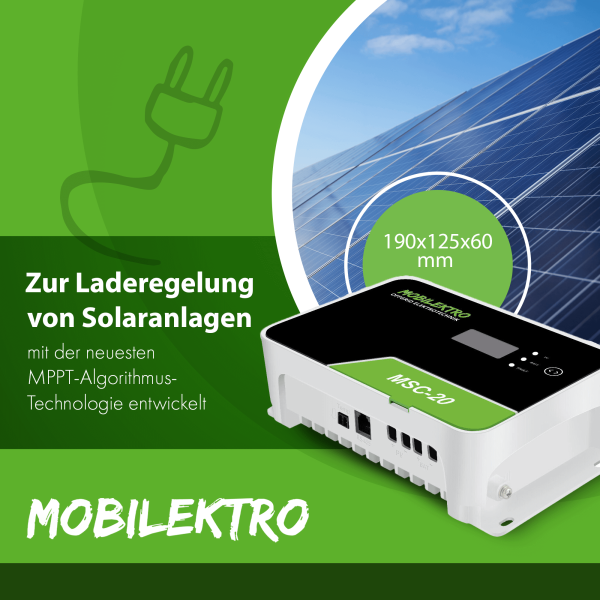 MOBILEKTRO® MSC 20 MPPT Solar Laderegler 12V/24V - 20A Laderegler für maximale Effizienz 100V - Bluetooth