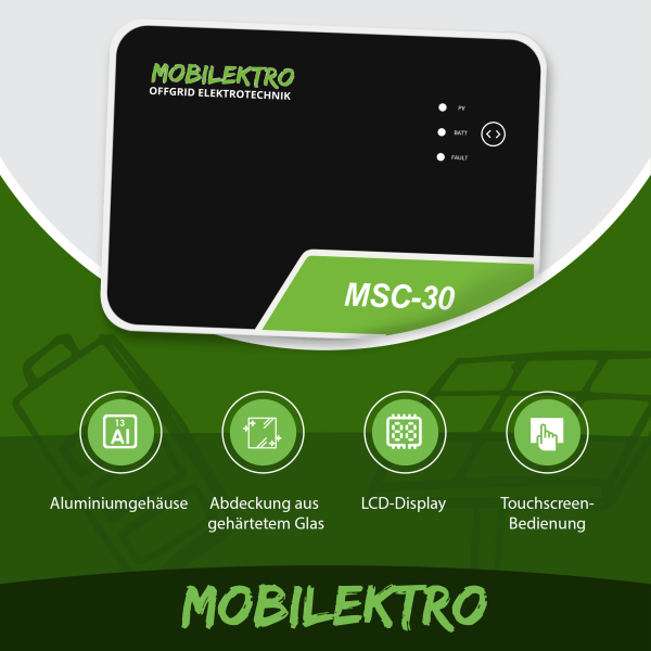 MOBILEKTRO® MSC 30 MPPT Solar Laderegler 12V/24V - 30A Laderegler für maximale Effizienz 100V - Bluetooth